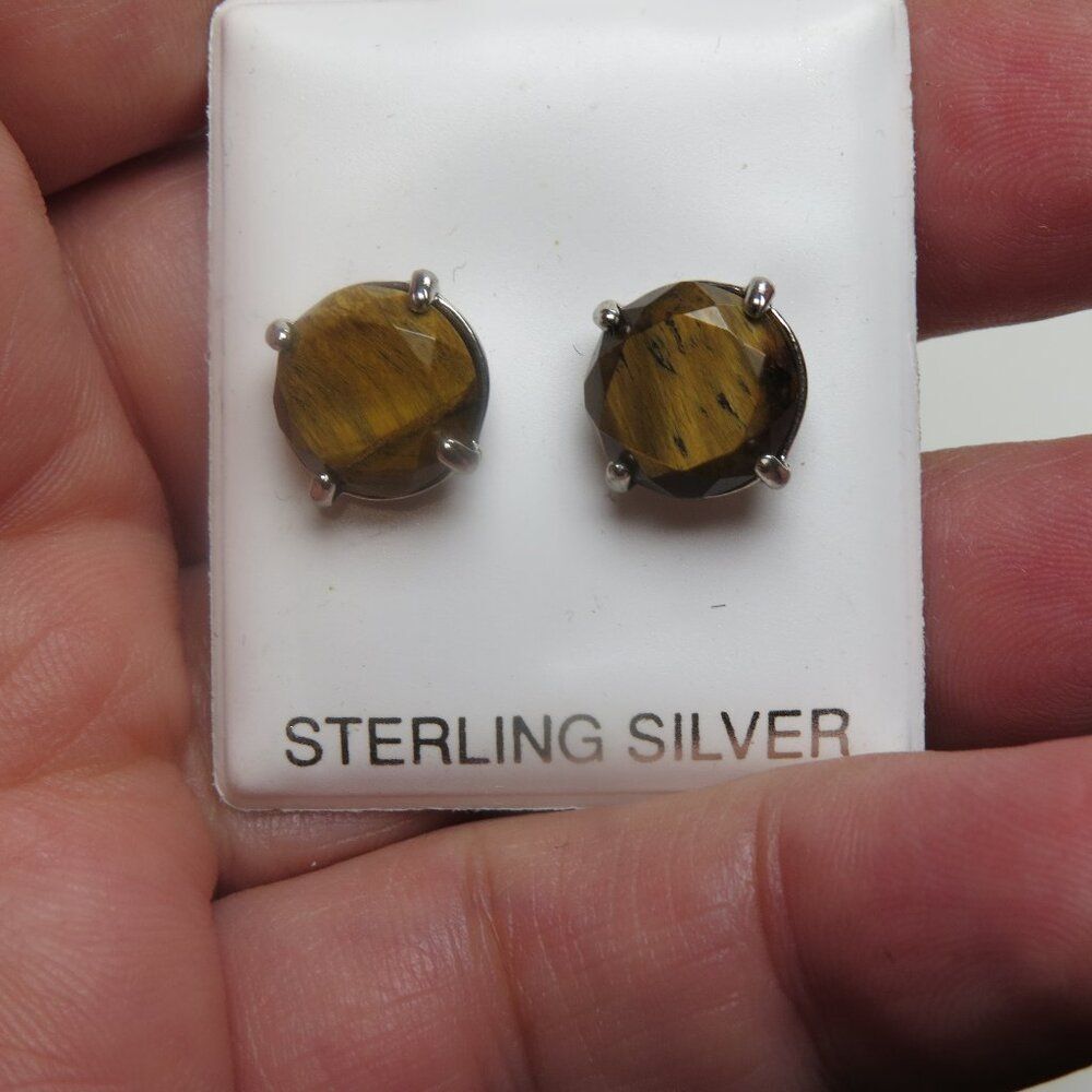 Sterling Silver Tiger eye  Earring Hand Crafted Studs